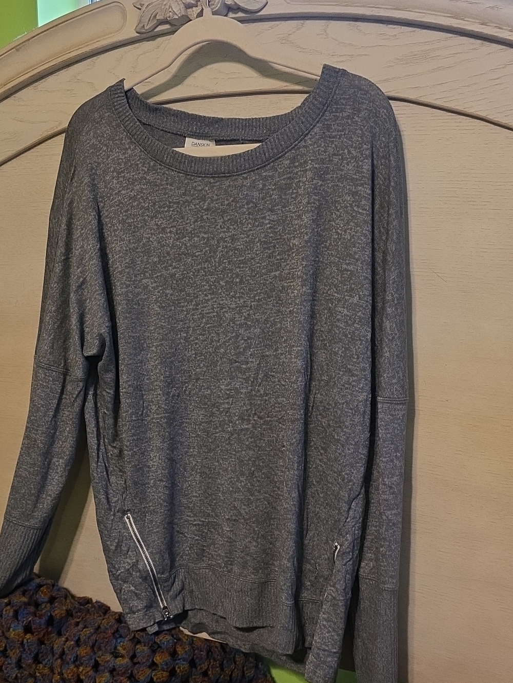 Danskin Now Heather Gray Crewneck Sweater with Side Zips